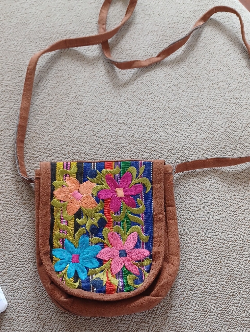 Embroidered Floral Crossbody Bag in Brown